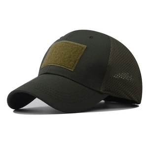 Close-up of tactical baseball cap featuring ripstop fabric and breathable mesh panels