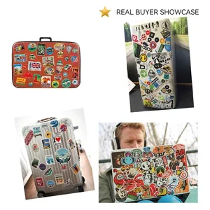 Waterproof stickers shown on luggage, fridge and laptop showing decorative application