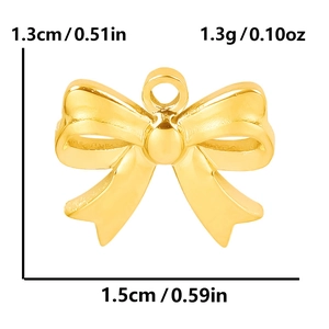 Detail of gold bow pendant with dimensions 1.3cm width and 1.5cm height measurements