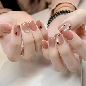 ABS Plastic Short Ballet Press On Nails Pink Cat Eye Magnetic Gradient Heart Design Sweet Elegant Fake Nails