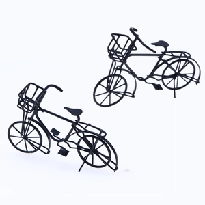 Miniature black metal wire bicycle model for dollhouse decor and photography props