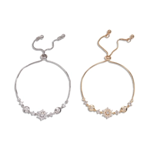Adjustable snowflake flower bracelet with zircon stones in silver and gold finish