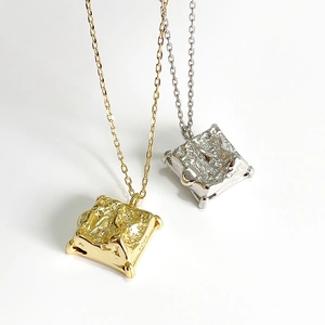 925 Sterling Silver Square Pendant Necklace Irregular Lava Texture Geometric Minimalist Jewelry For Women