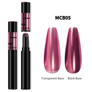 Macro view of MCB05 rose gold nail cushion pen showing chrome mirror effects on two bases