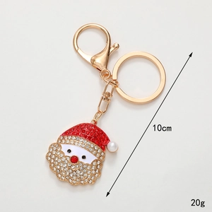 Golden Santa Claus keychain with rhinestones, 10cm Christmas tree snowman bag pendant