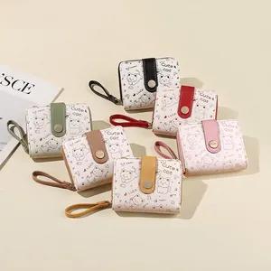Set of six Japanese style cute cat zipper wallets for women in various pastel colors