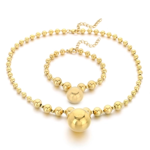 Golden chunky hollow bead necklace and bracelet set with lobster clasp for women