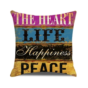 Vintage industrial wood grain pattern cushion cover with English inspirational text