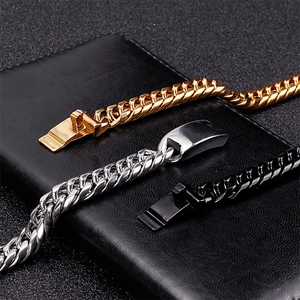 Men's titanium steel curb link necklaces in gold, silver, and black polished finishes