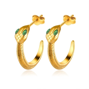 Orecchini A Serpente Acciaio Inossidabile Placcato Oro 18K Occhi Di Pietre Verdi Gioielli Retro Per Donne