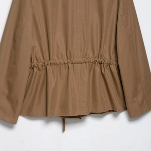 British style khaki waist-cinching parka coat with drawstring for women in autumn