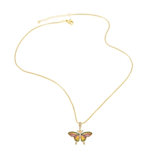 Elegant gold-plated butterfly necklace with vibrant colorful micro-pave cubic zirconia