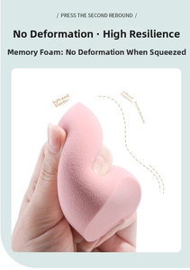 Close-up of pink makeup sponge showing high elasticity and soft memory foam texture
