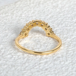 Elegant 18k gold plated V-shaped ring with sparkling cubic zirconia stones for women