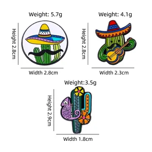 Cute cartoon cactus and chameleon enamel pins set for bags and clothing accessories