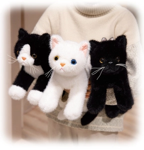 Macro detail of lifelike plush kittens with thick fur, realistic eyes and long whiskers