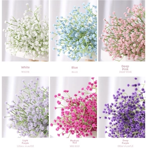 Detailed close-up of colorful baby's breath artificial bouquets in various vibrant hues