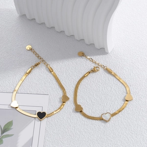 Heart Charm Stainless Steel Bracelet Gold Plated Snake Bone Chain Minimalist Shell Enamel Jewelry For Women