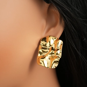Chunky 18K gold plated irregular pleated stainless steel earrings for women