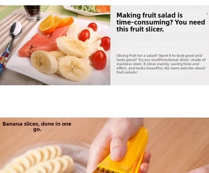 Close-up of a banana slicer with stainless steel blades for uniform fruit cutting