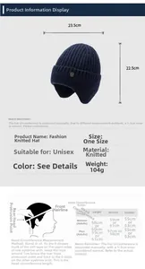Detailed size chart for winter knit hat with 23.5x22.5cm dimensions and head guide