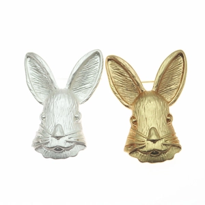 Vintage rabbit head brooches in gold and silver matte brushed metal finishes