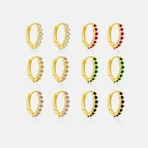 S925 Sterling Silver Zirconia Hoop Earrings For Women Tiny Colorful Stone Huggie Earrings 18K Gold Silver Plated Jewelry