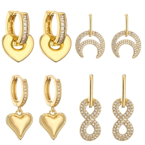 Gold Plated Copper Zircon Earrings Heart Infinity Moon Crescent Shape Minimalist Fashionable Accessory For Women