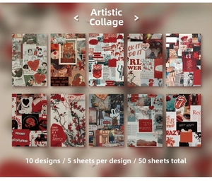 Detailed collage of 50 vintage decorative scrapbooking cards with floral and retro patterns