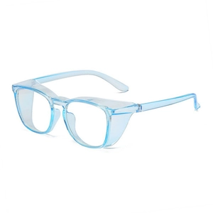 Light blue transparent safety glasses with side shields for wind and dust protection