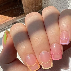 French Style Colorful Geometric Press On Nails Short Square Macaron Candy Colors Artificial Finger Nails Women Girls