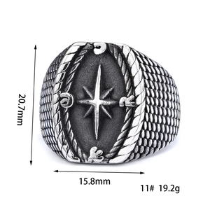 Detail view of viking compass ring with dimensions 20.7mm x 15.8mm and 19.2g weight