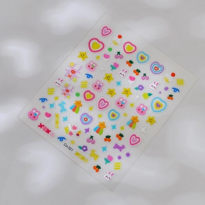 5D stereoscopic jelly nail stickers with cute rabbits and colorful 3D heart patterns
