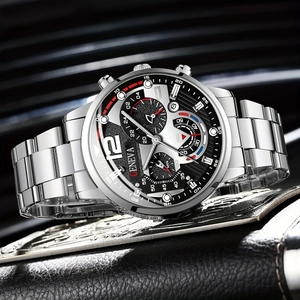Elegante Geneva Herrenuhr mit silbernem Gliederarmband und einem sehr detailreichen Zifferblatt