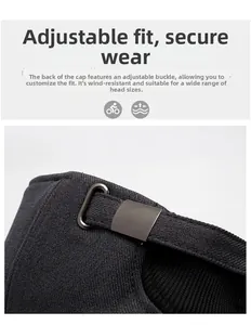 Macro view of adjustable metal buckle and textured fabric strap on winter baseball cap
