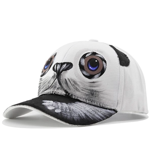 Vintage baseball cap featuring a hand-painted pug dog face with contrast black brim