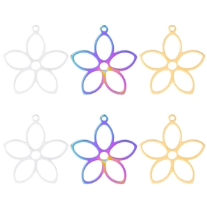 Collana Con Pendente Fiore Cavo Acciaio Inossidabile Minimalista Cinque Petali Iriscente Arcobaleno Oro Argento Gioielli