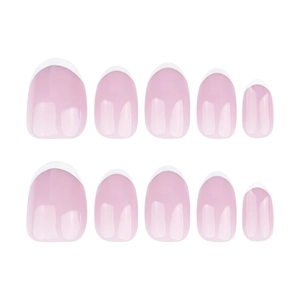 Classic short round French tip press-on nails set with natural pink base and white edges