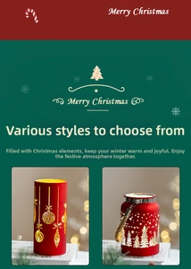 Close-up of red Christmas glass candle holders with festive gold patterns and tree cutouts
