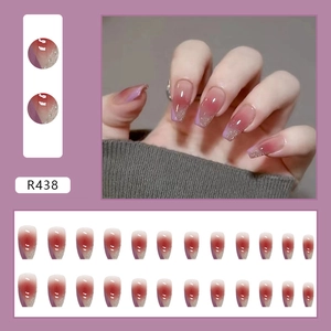 Set da 24 unghie finte riutilizzabili con sfumature rosa e punte francesi viola glitter