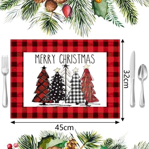Red buffalo plaid Christmas placemat with five trees and 45x32cm dimensions detail