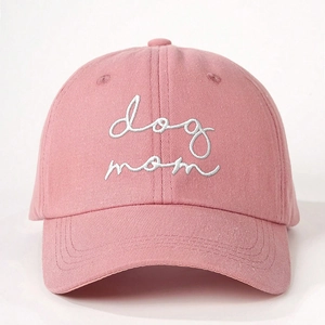 Verstellbare pinke Baumwoll-Baseballkappe mit weißem Dog Mom Stickerei für Damen und Freizeit