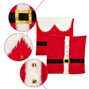 Housses de chaise de Noël en peluche rouge et blanche avec ceinture et détails grelots