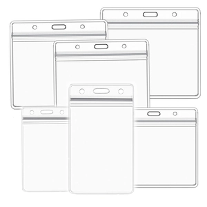 Set of 6 transparent PVC badge holders with waterproof zip seal and pre-punched holes