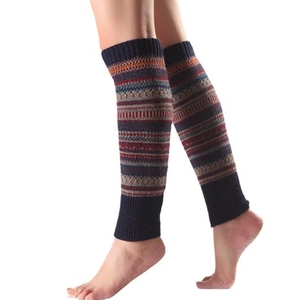 Jambières bohèmes en tricot avec motifs rayés colorés en bleu marine pour automne-hiver