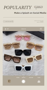 Primer plano de gafas de sol cuadradas oversize con detalles de cadena dorada chic