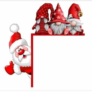 L-shaped wooden Christmas door frame corner decor featuring gnomes and Santa Claus figures