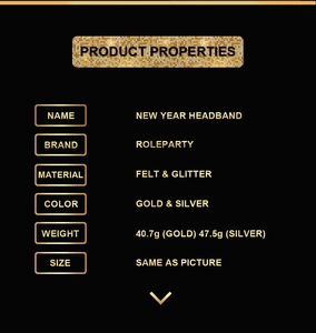 Detailed technical specifications for New Year fireworks headbands in gold and silver