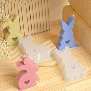 Details von 3D-Hasen-Silikonformen mit bunten Herz-Osterhasen-Kerzen zum Basteln