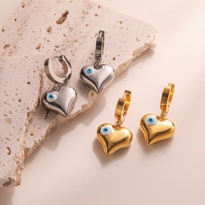 Evil Eye Heart Earrings Stainless Steel Enamel Blue Eye Leverback Dangle Hoop Earrings For Women Niche Fashion Style